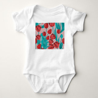 Body Para Bebê tulipas de primavera, padrão floral desenhado à mã