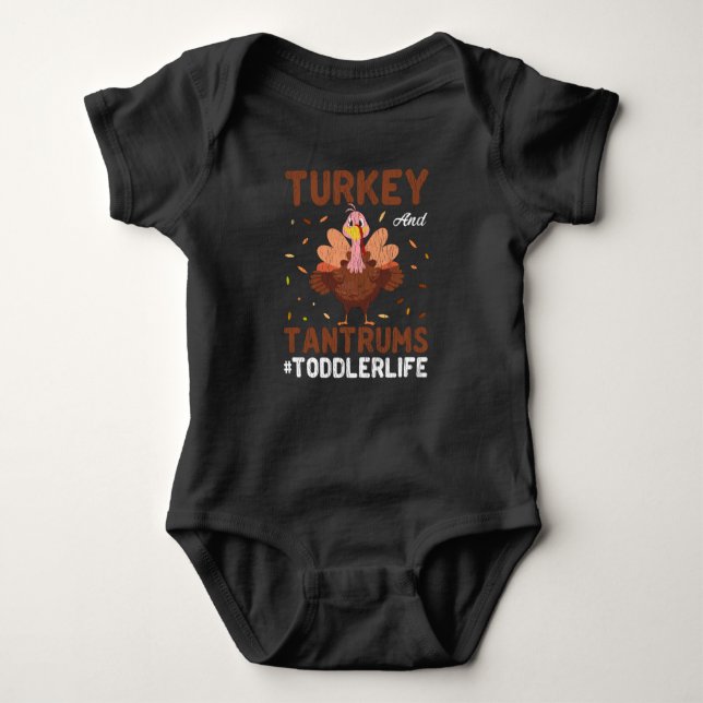 Body Para Bebê Turkey Tantrums Thanksgiving Family Mom Dad Kids (Frente)