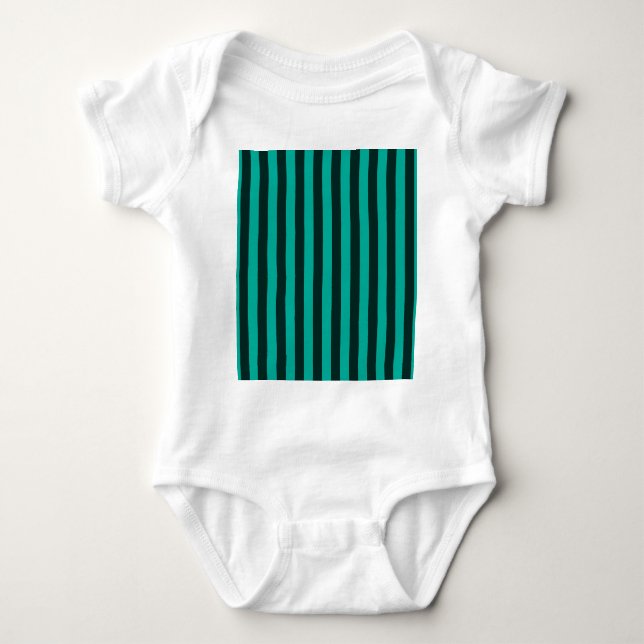 Body Para Bebê Turquesa Peacock Vertical Stripes (Frente)