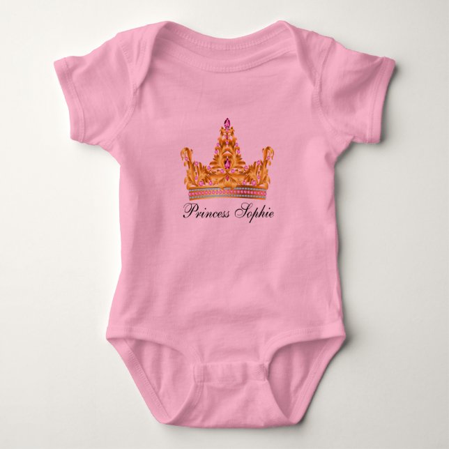 Body Para Bebê Tutu Onsie do bebé da princesa Ouro Tiara (Frente)