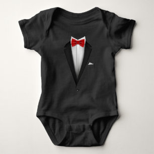 Body Para Bebê Tuxedo design com Red Bowtie para Casamentos