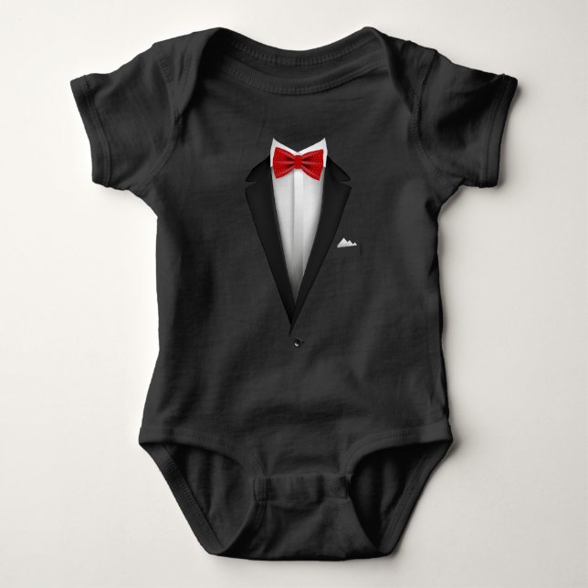 Body Para Bebê Tuxedo design com Red Bowtie para Casamentos (Frente)