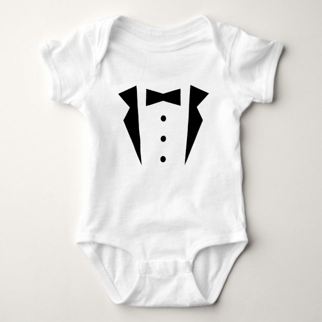 Body Para Bebê Tuxedo na moda Cavalheiro Com Torneio De Arco Pret (Frente)