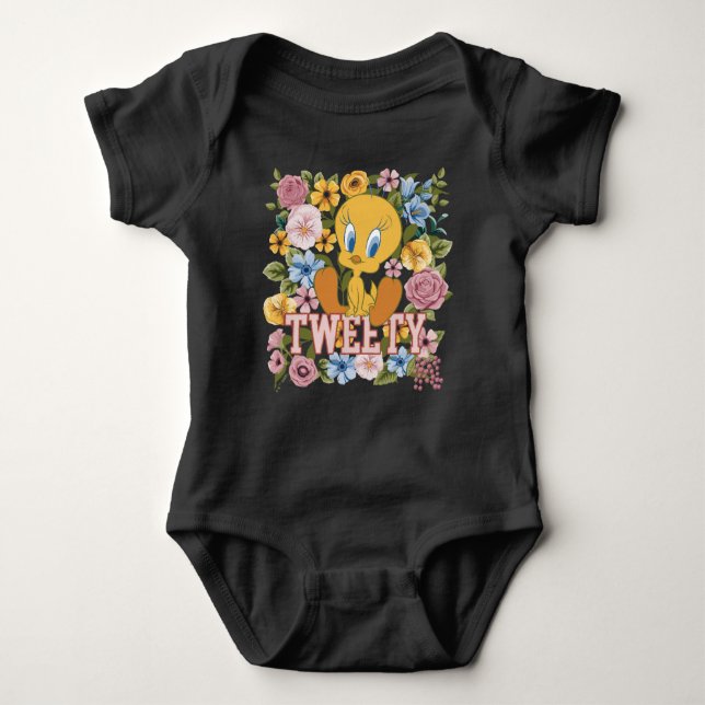 Body Para Bebê TWEETY™ Floral Embroidery Graphic (Frente)