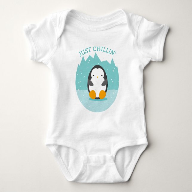 Body Para Bebê Um desenho animado de inverno de Pinguim giro apen (Frente)