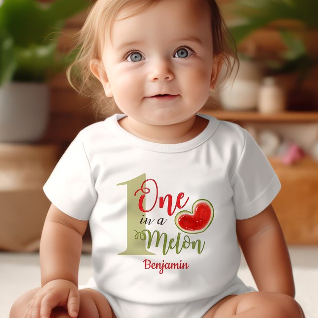 Body Para Bebê Um Em Um Menino De primeiro aniversario De Melão (One in a melon 1st Birthday bodysuit. Available also in pink for a girl :))
