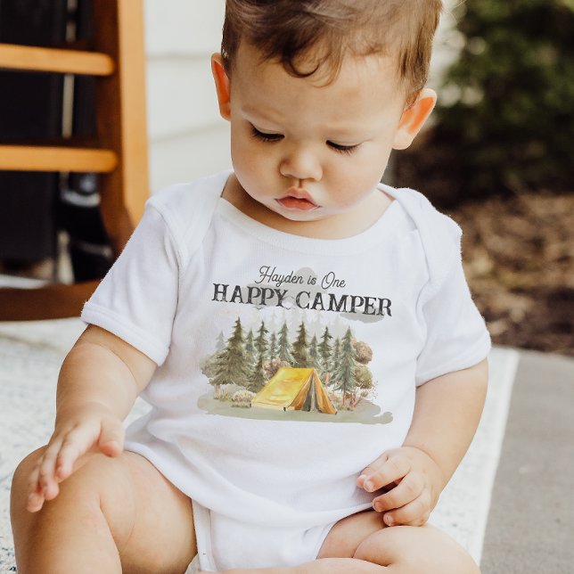 Body Para Bebê Um Feliz Acampador Aniversário de 1 ano Acampament (Criador carregado)