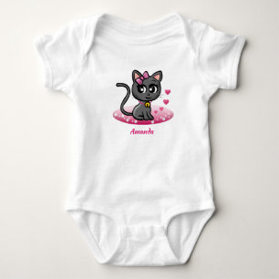 Body Para Bebê Um Gatinho e um Chá de Corações Rosa Personaliz