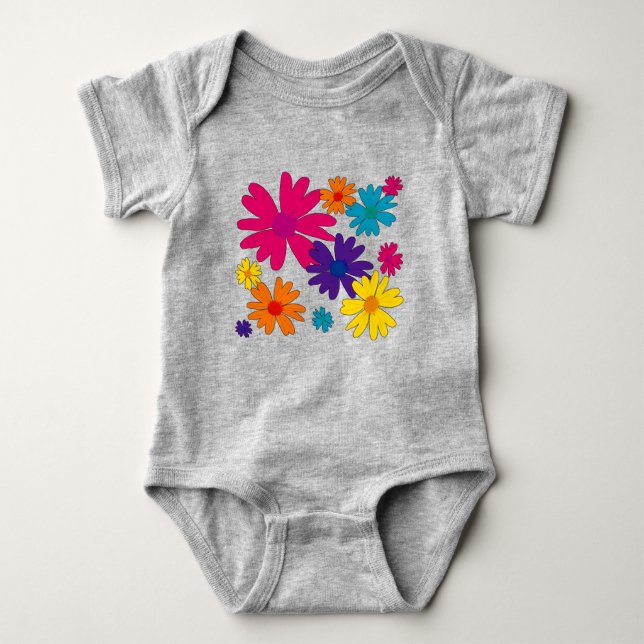 Body Para Bebê Um leito floral de flores margaridas (Frente)
