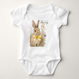 Body Para Bebê Um lindo coelhinho floral com laço amarelo para Ba