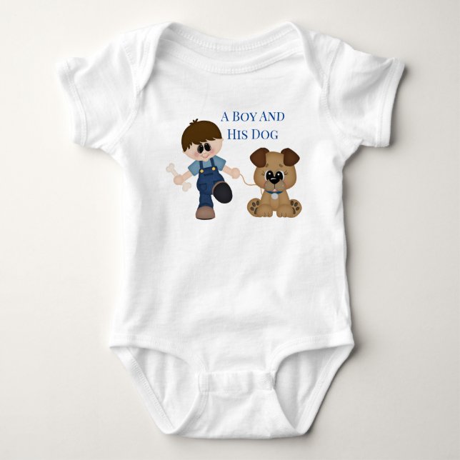 Body Para Bebê Um Menino e Seu Cachorro. (Frente)