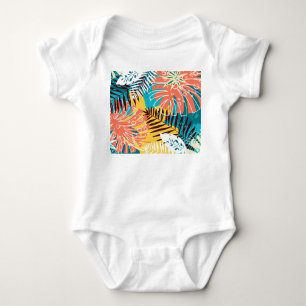 Body Para Bebê Um padrão colorido de folhas da selva tropical.