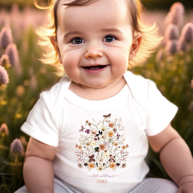 Body Para Bebê Um pequeno nome de flor silvestre, "Pressed FlowGi (A little Wildflower Name Pressed Flowes Girl Baby Bodysuit)