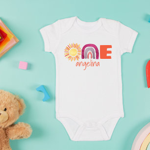 Body Para Bebê Um Primeiro Aniversário Bebê Boho Arco-íris com No