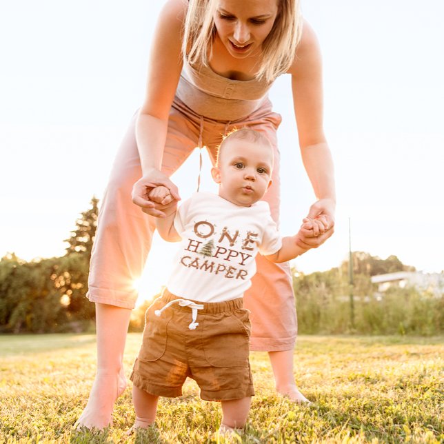 Body Para Bebê Um primeiro aniversario de Campanha Feliz Festa de (One Happy Camper Baby Bodysuit)