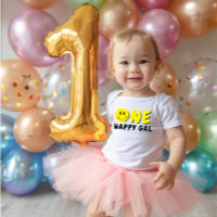 Um primeiro aniversario Gal Feliz Amarelo Smiley
