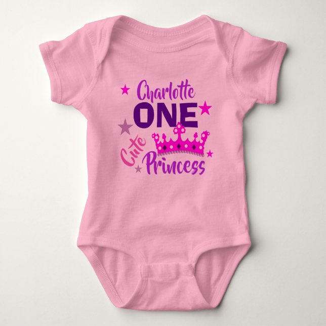 Body Para Bebê Um primeiro aniversario princesa bonito personaliz (Frente)
