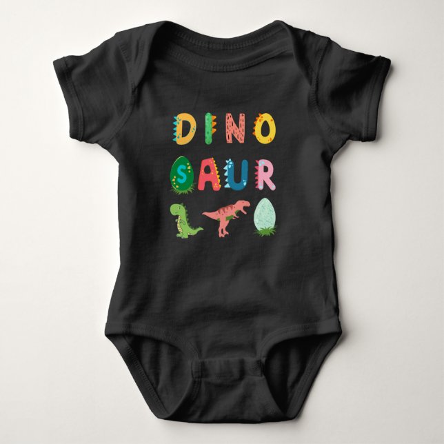 Body Para Bebê Um único dinossauro engraçado e engraçado preto (Frente)