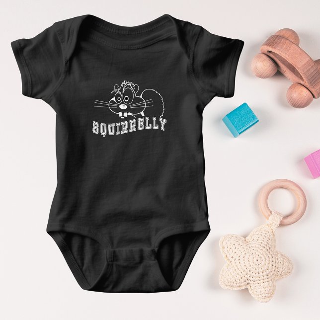 Body Para Bebê Uma Arte de Linha Branca de Esquilo Bit Squirrelly (A Bit Squirrelly Squirrel White Line Art Baby Bodysuit)