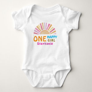 Body Para Bebê Uma Menina Feliz Sunshine  1º Aniversário ou Todos