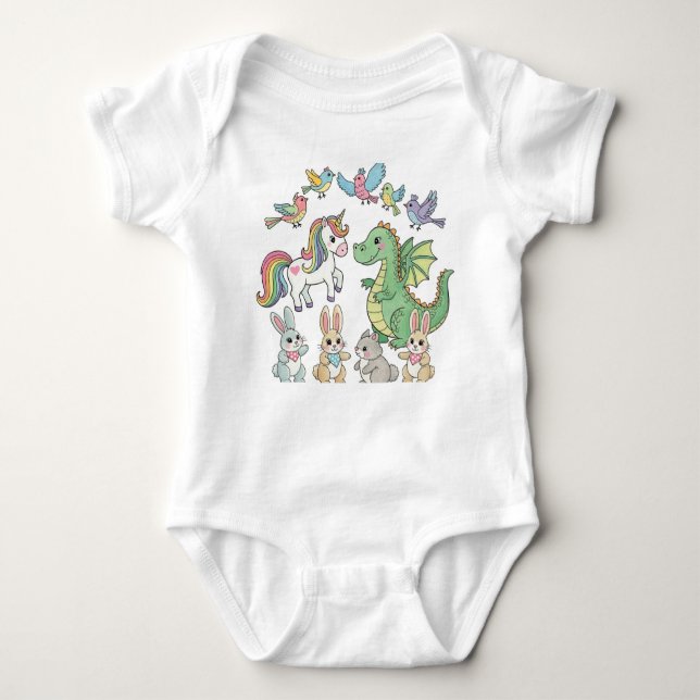 Body Para Bebê Unicorn Dragon Baby Animal Bodysuit (Frente)