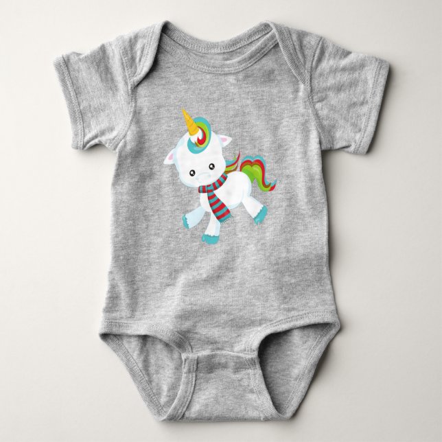 Body Para Bebê Unicórnio Com Scarf, Unicórnio Bonito, Pequeno Uni (Frente)