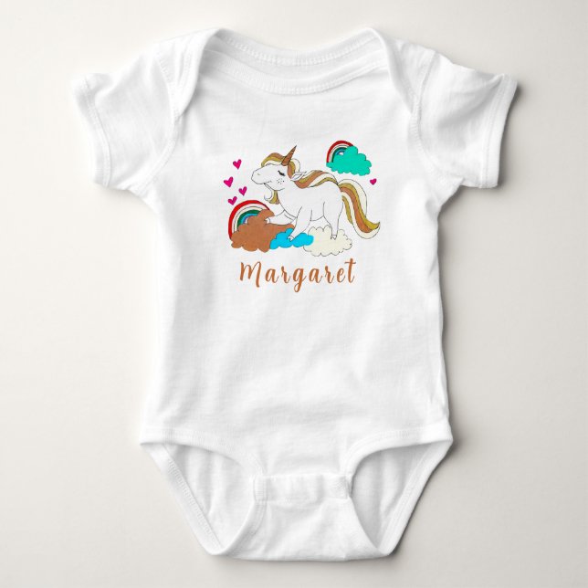 Body Para Bebê Unicórnio E Arco-íris Nome Personalizado Fofo (Frente)