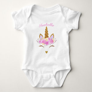Body Para Bebê Unicórnio Floral Mágico Cor-de-Rosa Brilhado