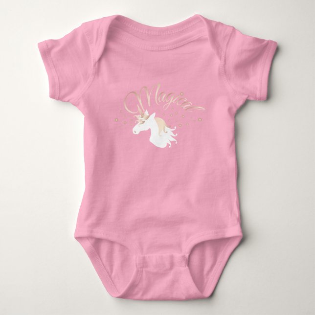 Body Para Bebê Unicórnio Mágico Rosa Moderno (Frente)