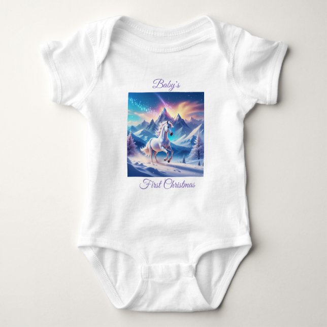 Body Para Bebê Unicórnio nas majestosas montanhas nevadas (Frente)