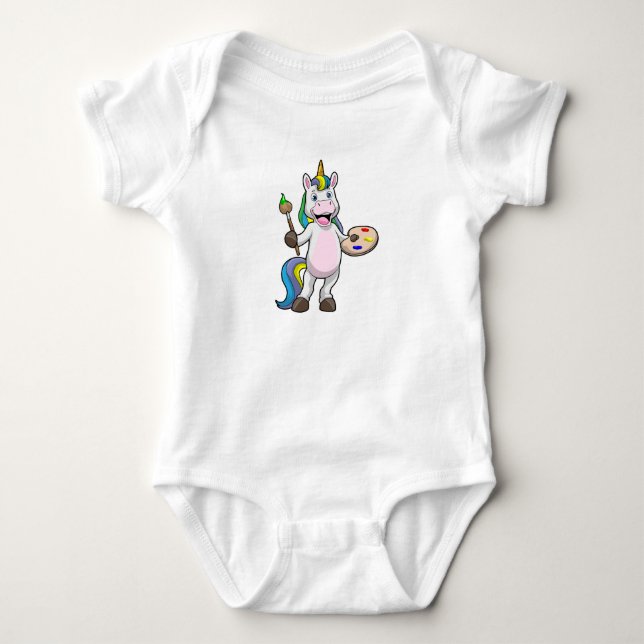 Body Para Bebê Unicórnio Pintando com Pincel & Cor (Frente)