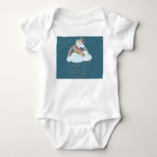 Body Para Bebê Unicórnio Vintage: Ilustração de Nuvens Arco-íris