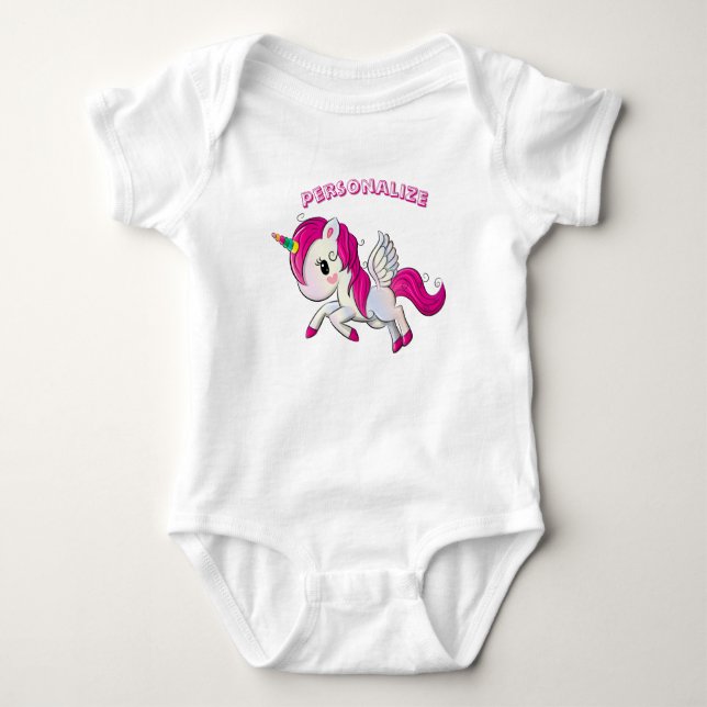 Body Para Bebê Unicórnio Voador Caprichoso Pegasus Chifre Arco-ír (Frente)