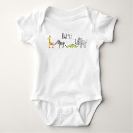 Body Para Bebê Unisex Watercolor Safari Animal Parade com Nome