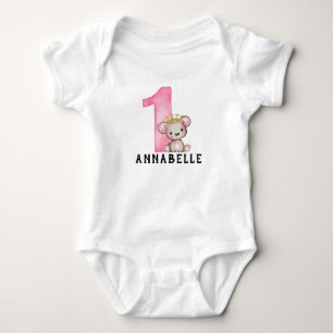 Body Para Bebê Ursa de pelúcia personalizada para meninas rosa 1º