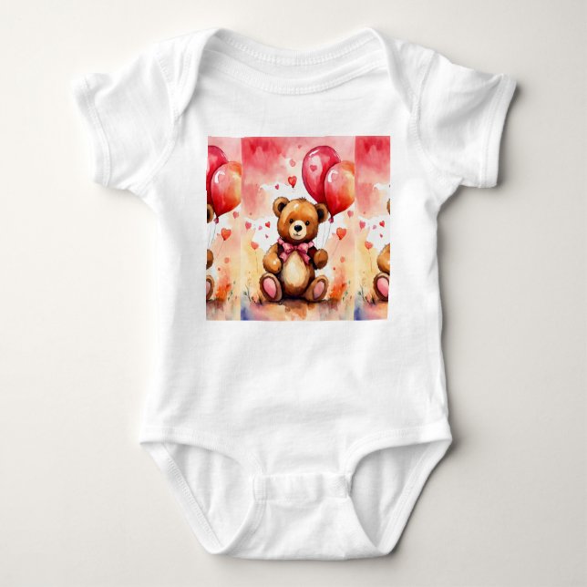 Body Para Bebê Ursinho Adorável com Camisa-T de Crianças-Balões (Frente)