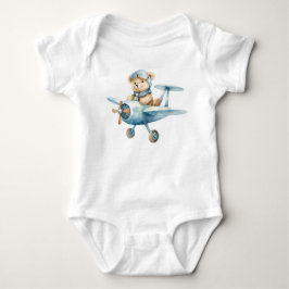Body Para Bebê Ursinho Azul Piloto Feliz e Fofo Meninos