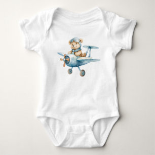 Body Para Bebê Ursinho Azul Piloto Feliz e Fofo Meninos