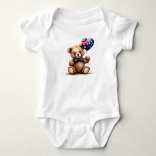 Body Para Bebê ursinho de peluche e balão com a bandeira australi