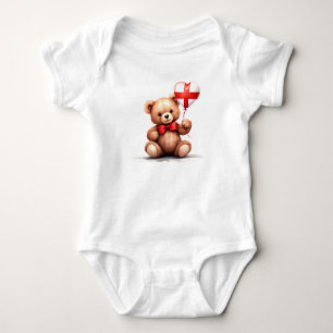 Body Para Bebê ursinho de peluche e balão com a bandeira inglesa.