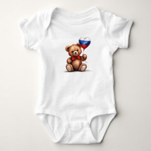 Body Para Bebê ursinho de peluche e balão com a bandeira russa.