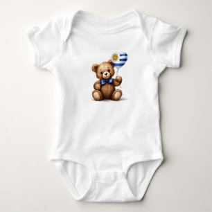 Body Para Bebê ursinho de peluche e balão com a bandeira uruguaia