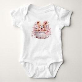Body Para Bebê Ursinho de Pelúcia Bebê Menina Flores Rosa Festa E