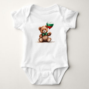 Body Para Bebê ursinho de pelúcia e balão com a bandeira búlgara.