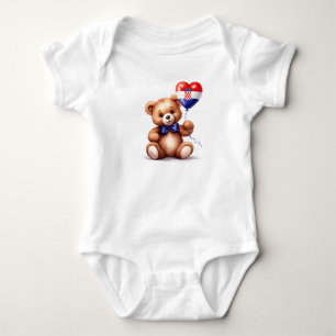 Body Para Bebê ursinho de pelúcia e balão com a bandeira croata.