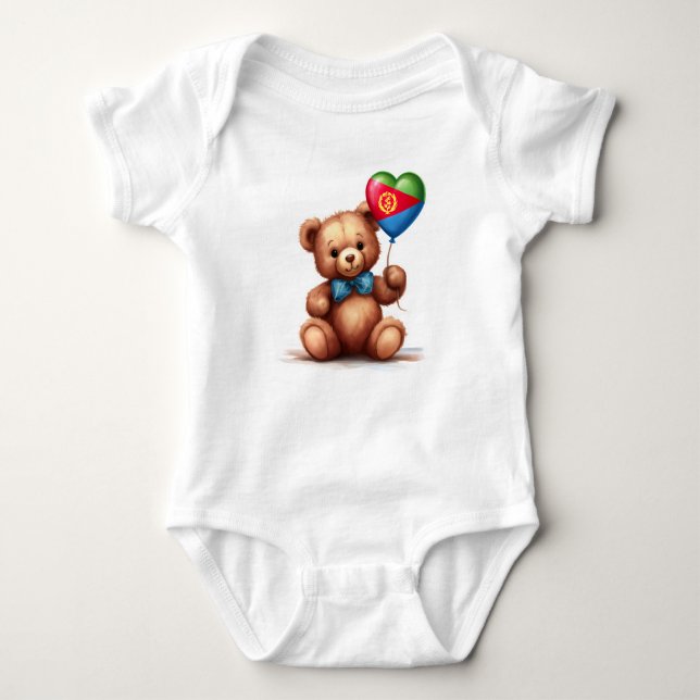 Body Para Bebê ursinho de pelúcia e balão com a bandeira eritreia (Frente)