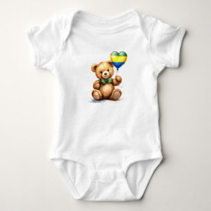 Body Para Bebê ursinho de pelúcia e balão com a bandeira gabonesa
