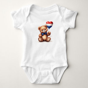 Body Para Bebê ursinho de pelúcia e balão com a bandeira holandes