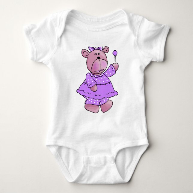 Body Para Bebê Ursinho de Pirulito Roxo para Meninas (Frente)