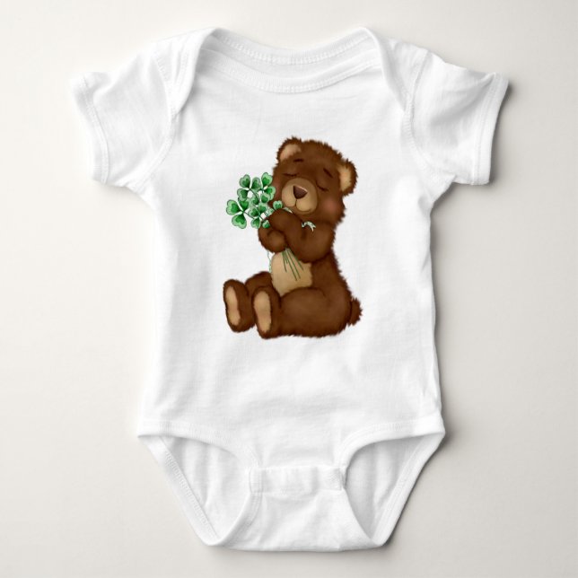 Body Para Bebê Ursinho de Shamrock irlandês (Frente)